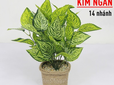 Chậu cây xanh giả 14 nhánh chậu thừng cao 35cm CHAUCAYGIA-15