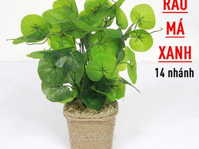 Chậu cây xanh giả 14 nhánh chậu thừng cao 35cm CHAUCAYGIA-15