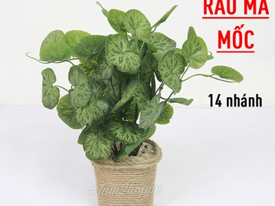 Chậu cây xanh giả 14 nhánh chậu thừng cao 35cm CHAUCAYGIA-15