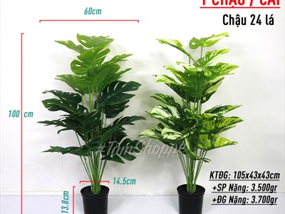 Chậu cây lá rùa Monstera 24 lá cao 100cm [Cây giả - Như thật] CHAUCAYGIA-18