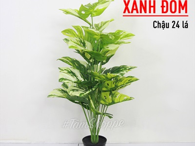 Chậu cây lá rùa Monstera 24 lá cao 100cm [Cây giả - Như thật] CHAUCAYGIA-18