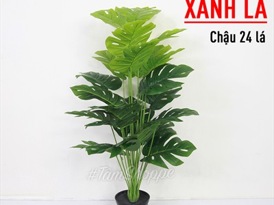 Chậu cây lá rùa Monstera 24 lá cao 100cm [Cây giả - Như thật] CHAUCAYGIA-18