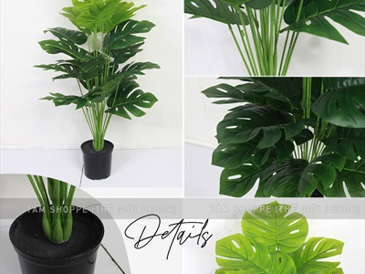 Chậu cây lá rùa Monstera 24 lá cao 100cm [Cây giả - Như thật] CHAUCAYGIA-18