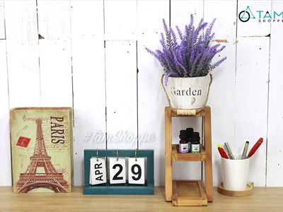 Chậu hoa Lavender để bàn xô gỗ Garden CHAUHOACS-03