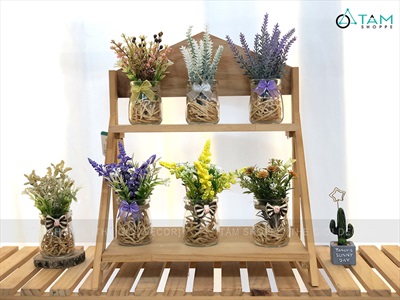 Chậu hoa mini để bàn hủ thuỷ tinh lót rơm nhiều kiểu BINHHOACS-01