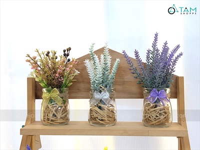 Chậu hoa mini để bàn hủ thuỷ tinh lót rơm nhiều kiểu BINHHOACS-01