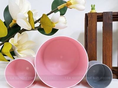 Chậu nhựa trồng cây trụ tròn màu pastel [Có lỗ thoát nước/ Nhiều cỡ] CHAUTRONGCAY-03