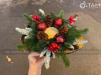 Đế nến Giáng sinh lát cây lá PE châu thông [ĐK30-35cm / Thủ công] DENEN-06