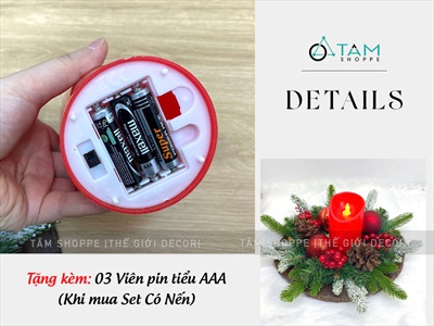 Đế nến Giáng sinh lát cây lá PE châu thông [ĐK30-35cm / Thủ công] DENEN-06