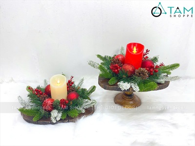 Đế nến Giáng sinh lát cây lá PE châu thông [ĐK30-35cm / Thủ công] DENEN-06