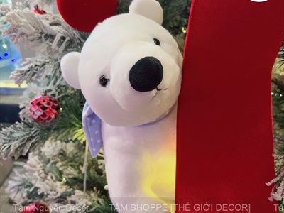 Gấu Bắc Cực nhồi bông choàng khăn xanh chấm bi [Mềm mịn - 3 size] TCV-GAU-02