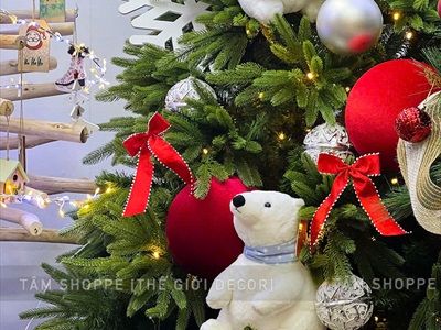 Gấu Bắc Cực nhồi bông choàng khăn xanh chấm bi [Mềm mịn - 3 size] TCV-GAU-02