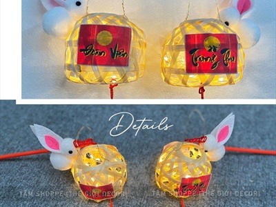 Lồng đèn con thỏ giỏ tre - sao mây có đèn Led (Trung thu - Đoàn viên) LDEN-TRE-02