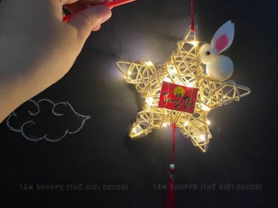 Lồng đèn con thỏ giỏ tre - sao mây có đèn Led (Trung thu - Đoàn viên) LDEN-TRE-02