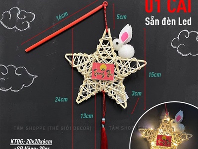 Lồng đèn con thỏ giỏ tre - sao mây có đèn Led (Trung thu - Đoàn viên) LDEN-TRE-02