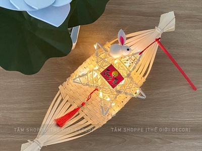Lồng đèn con thỏ giỏ tre - sao mây có đèn Led (Trung thu - Đoàn viên) LDEN-TRE-02