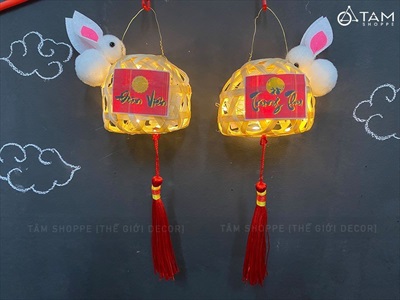 Lồng đèn con thỏ giỏ tre - sao mây có đèn Led (Trung thu - Đoàn viên) LDEN-TRE-02