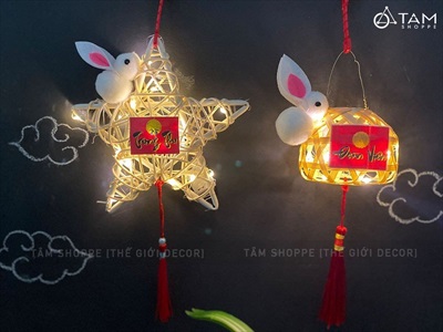 Lồng đèn con thỏ giỏ tre - sao mây có đèn Led (Trung thu - Đoàn viên) LDEN-TRE-02
