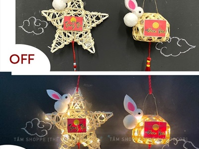 Lồng đèn con thỏ giỏ tre - sao mây có đèn Led (Trung thu - Đoàn viên) LDEN-TRE-02