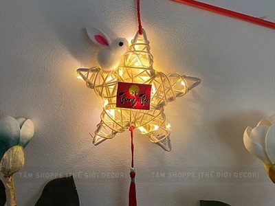 Lồng đèn con thỏ giỏ tre - sao mây có đèn Led (Trung thu - Đoàn viên) LDEN-TRE-02