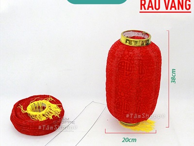 Lồng đèn dài vải đỏ in nhung hoạ tiết [Loại đẹp - Khung sắt] LDEN-VAI-05