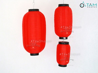 Lồng đèn dài vải đỏ trơn kiểu Nhật nhiều cỡ [Loại đẹp - Khung sắt] LDEN-VAI-04