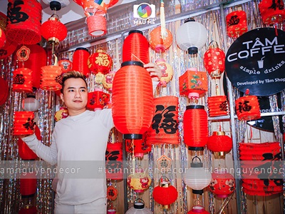 Lồng đèn dài vải đỏ trơn kiểu Nhật nhiều cỡ [Loại đẹp - Khung sắt] LDEN-VAI-04
