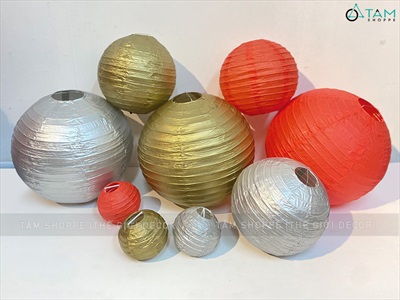 Lồng đèn giấy tròn Vàng Gold - Bạc - Đỏ 3 size LDEN-GIAY-05