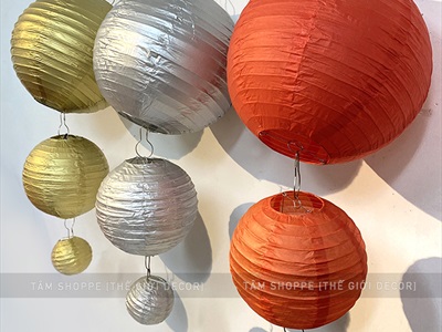 Lồng đèn giấy tròn Vàng Gold - Bạc - Đỏ 3 size LDEN-GIAY-05