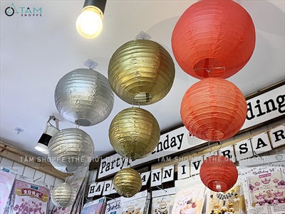 Lồng đèn giấy tròn Vàng Gold - Bạc - Đỏ 3 size LDEN-GIAY-05