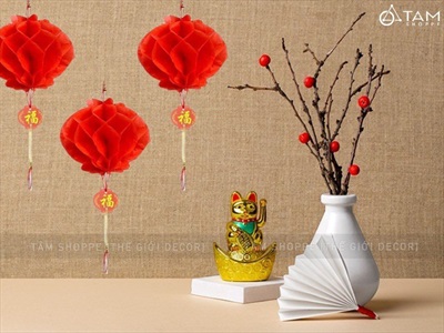 Set 02-05 cái lồng đèn tổ ong đỏ nylon giá rẻ LDEN-NILON-01