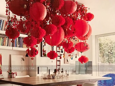 Lồng đèn vải đỏ tròn trơn nhiều cỡ [Loại đẹp - Khung sắt] LDEN-VAI-02