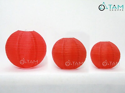 Lồng đèn vải đỏ tròn trơn nhiều cỡ [Loại đẹp - Khung sắt] LDEN-VAI-02