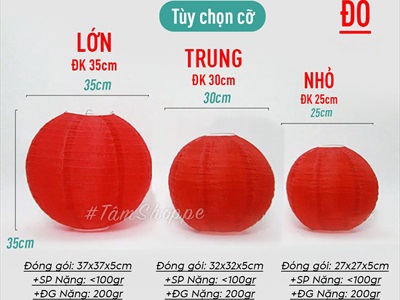 Lồng đèn vải đỏ tròn trơn nhiều cỡ [Loại đẹp - Khung sắt] LDEN-VAI-02
