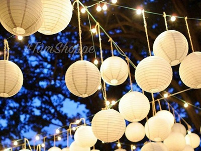Lồng đèn vải trắng tròn trơn nhiều cỡ [Loại đẹp - Khung sắt] LDEN-VAI-06