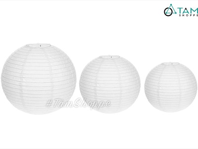Lồng đèn vải trắng tròn trơn nhiều cỡ [Loại đẹp - Khung sắt] LDEN-VAI-06