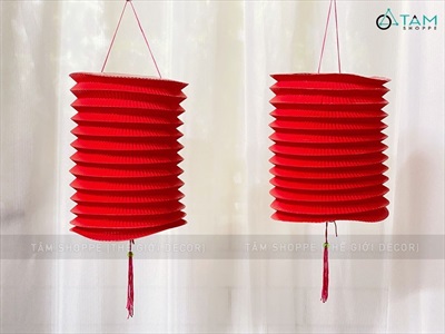 Set 02 lồng đèn giấy đỏ trơn con sâu ĐK16cm LDEN-GIAY-08