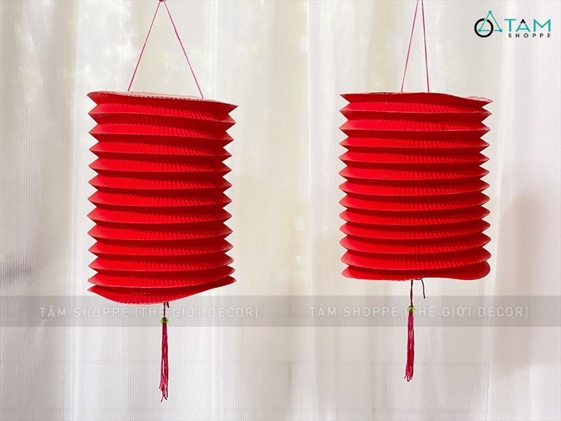 Set 02 lồng đèn giấy đỏ trơn con sâu ĐK16cm LDEN-GIAY-08