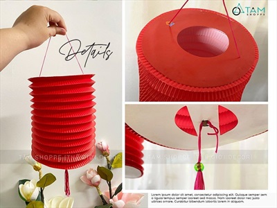 Set 02 lồng đèn giấy đỏ trơn con sâu ĐK16cm LDEN-GIAY-08