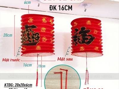 Set 02 lồng đèn giấy đỏ chữ Phước ông thần tài ĐK16cm LDEN-GIAY-07
