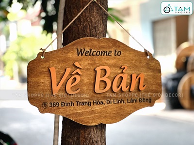 Bảng gỗ cắt cách điệu tên shop địa chỉ nhà theo yêu cầu [Chữ nổi - khắc laser] YC-BANGHIEU-10