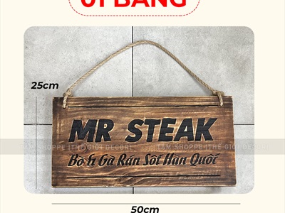 Bảng hiệu gỗ Vintage chữ nhật khắc chìm đổ màu theo yêu cầu [Cổ điển - Vân tự nhiên] YC-BANGHIEU-09