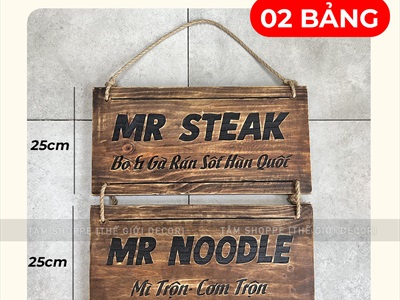 Bảng hiệu gỗ Vintage chữ nhật khắc chìm đổ màu theo yêu cầu [Cổ điển - Vân tự nhiên] YC-BANGHIEU-09