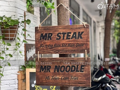 Bảng hiệu gỗ Vintage chữ nhật khắc chìm đổ màu theo yêu cầu [Cổ điển - Vân tự nhiên] YC-BANGHIEU-09