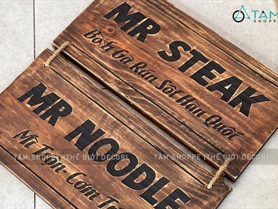Bảng hiệu gỗ Vintage chữ nhật khắc chìm đổ màu theo yêu cầu [Cổ điển - Vân tự nhiên] YC-BANGHIEU-09