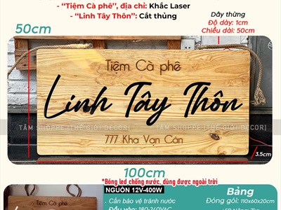 Bảng hiệu gỗ đèn Led chữ nhật bo góc [Sáng đẹp - Theo yêu cầu] YC-BANGHIEU-08