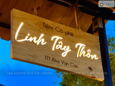 Bảng hiệu gỗ đèn Led chữ nhật bo góc [Sáng đẹp - Theo yêu cầu] YC-BANGHIEU-08
