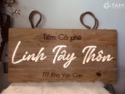 Bảng hiệu gỗ đèn Led chữ nhật bo góc [Sáng đẹp - Theo yêu cầu] YC-BANGHIEU-08
