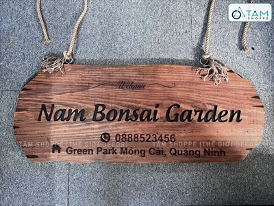 Bảng hiệu gỗ Vintage hình lát cắt xẻ dọc thân cây [Chữ - Kích thước theo yêu cầu] YC-BANGHIEU-06