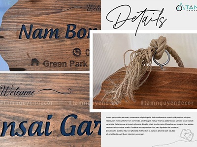 Bảng hiệu gỗ Vintage hình lát cắt xẻ dọc thân cây [Chữ - Kích thước theo yêu cầu] YC-BANGHIEU-06